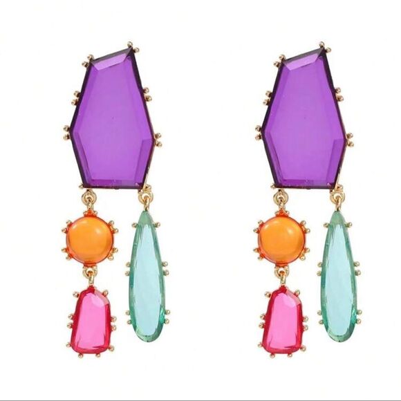 bohemian multicolor purple earrings A520 - Picture 1 of 4